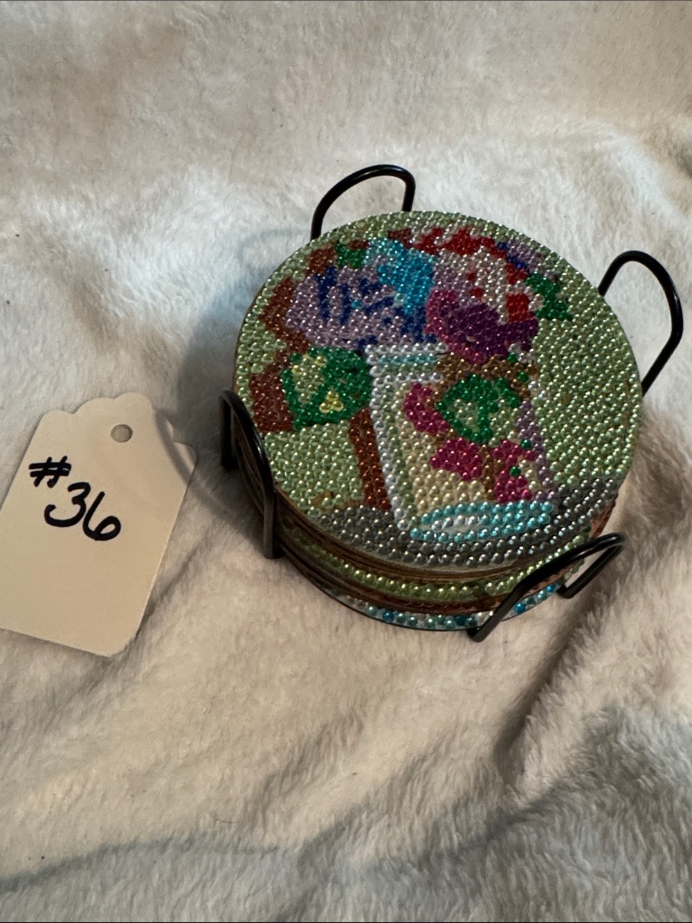 Handcrafted Floral Beaded Coaster Set - Multicolor - Picture 3 of 3